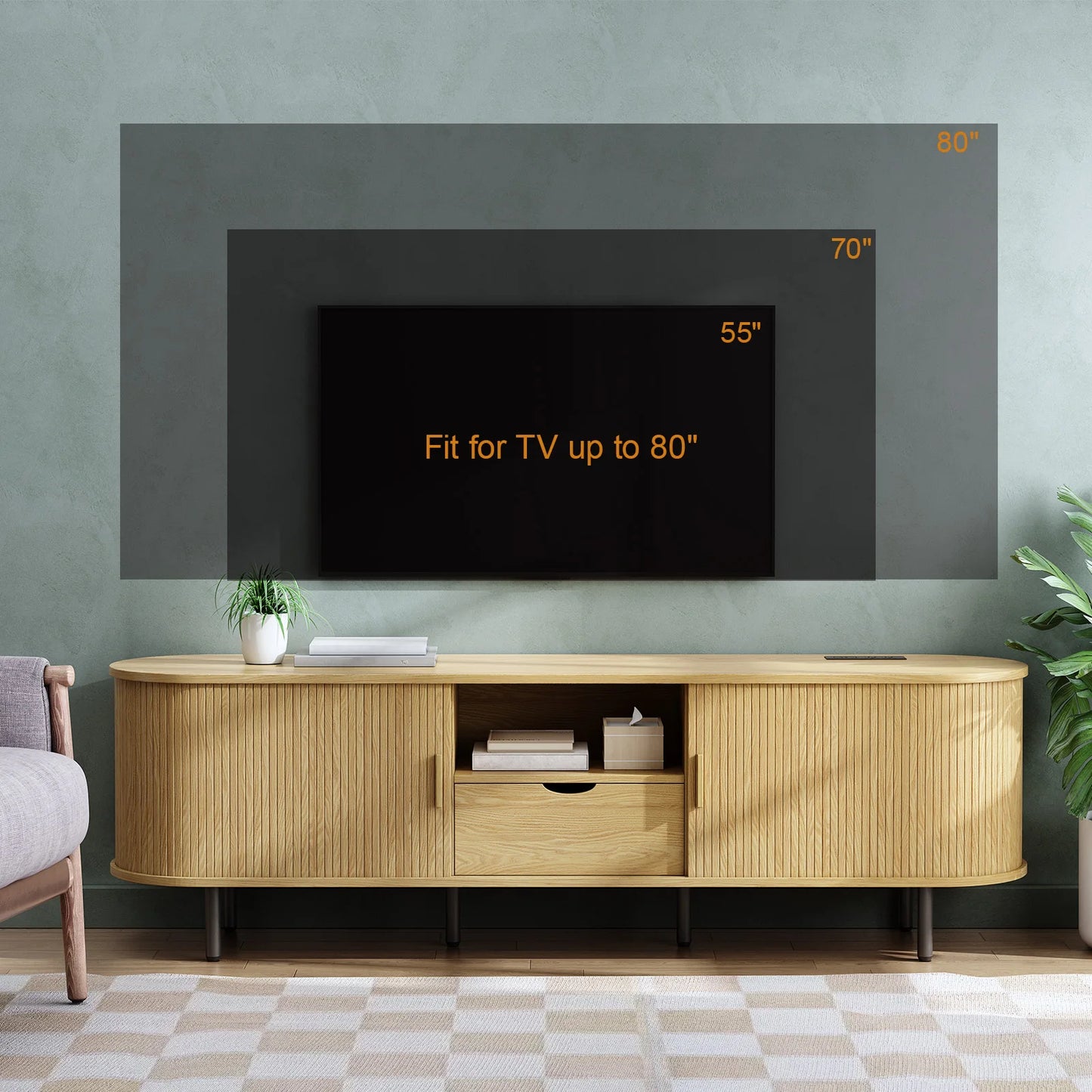 ONBRILL TV Stand With Power Outlet TV Console And Storage