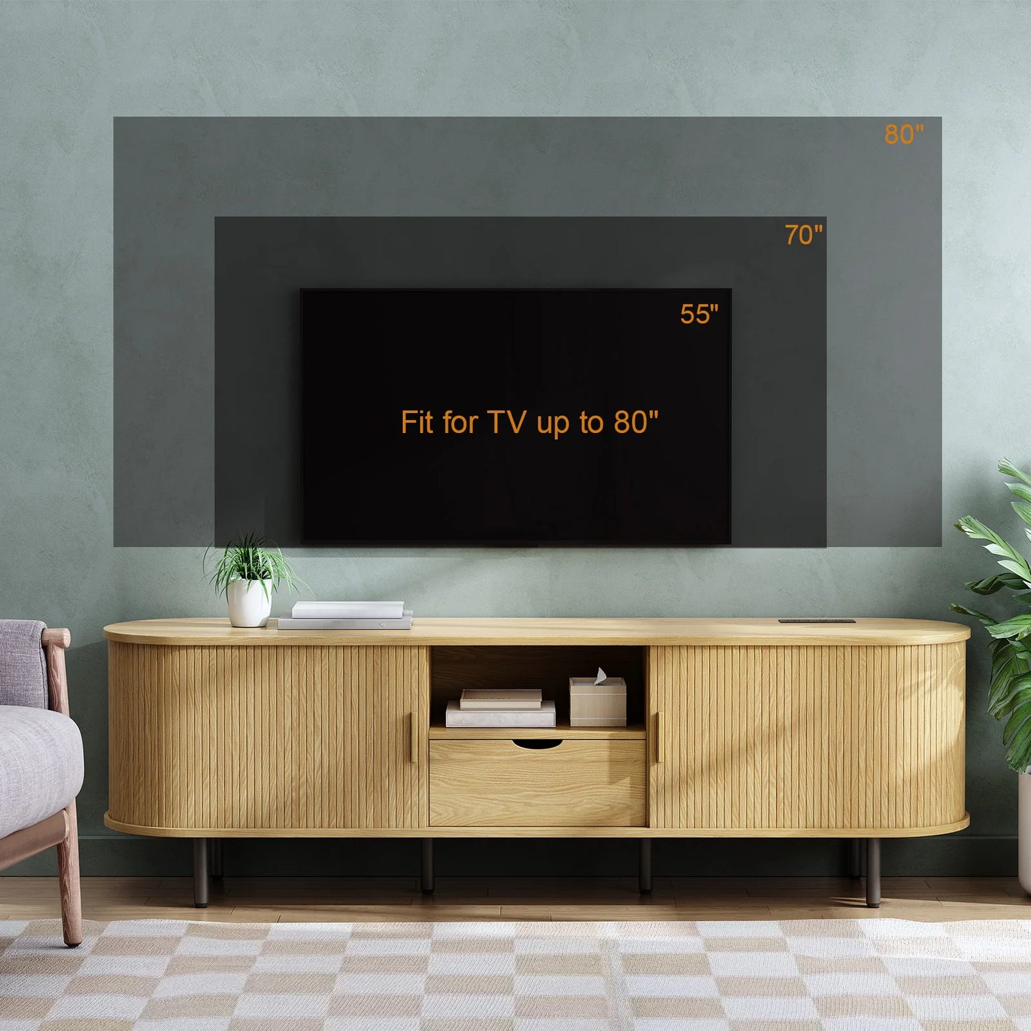 ONBRILL TV Stand With Power Outlet TV Console And Storage
