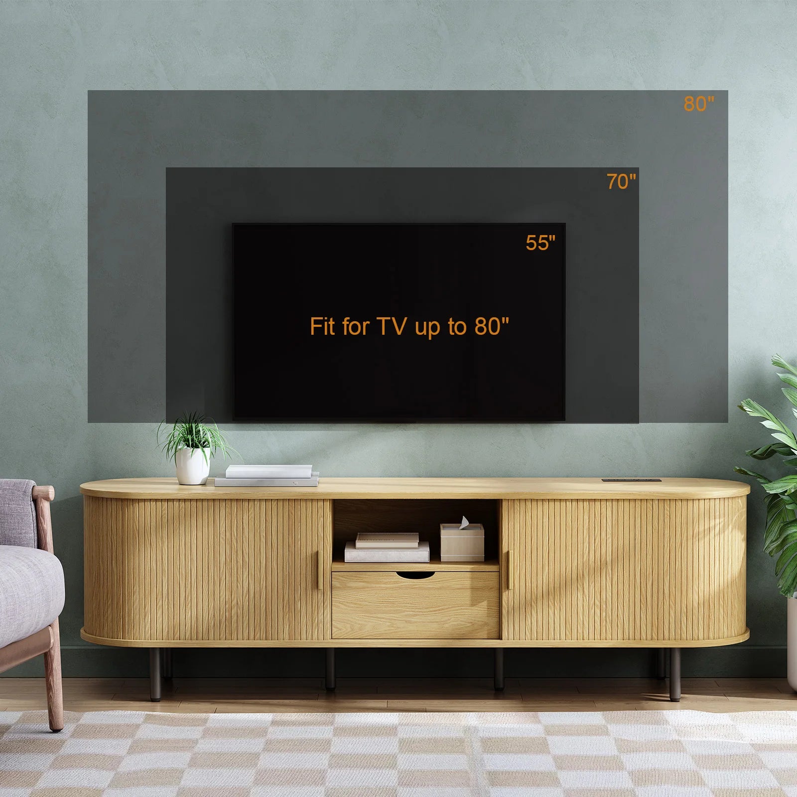ONBRILL TV Stand With Power Outlet TV Console And Storage