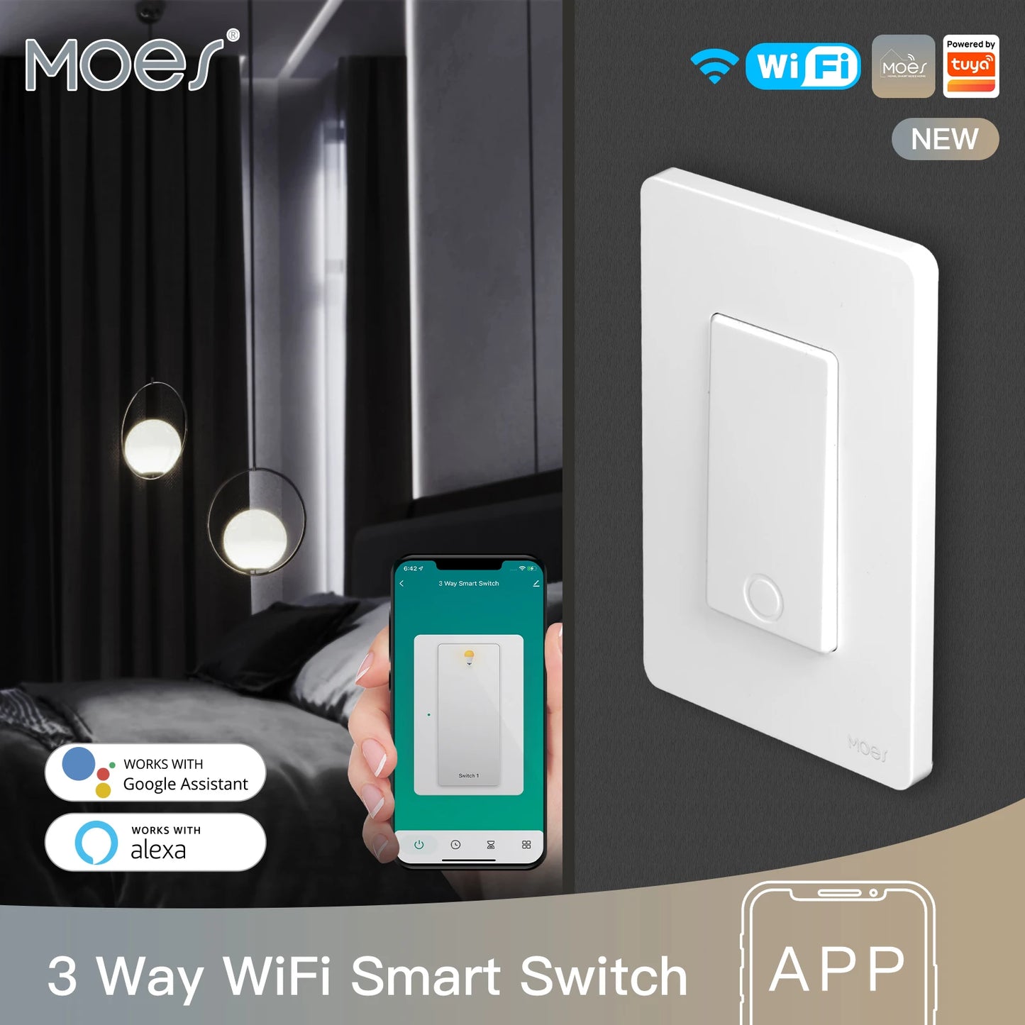 MOES Smart WiFi Push Button Light Switch 3 Way Tuya Voice Control