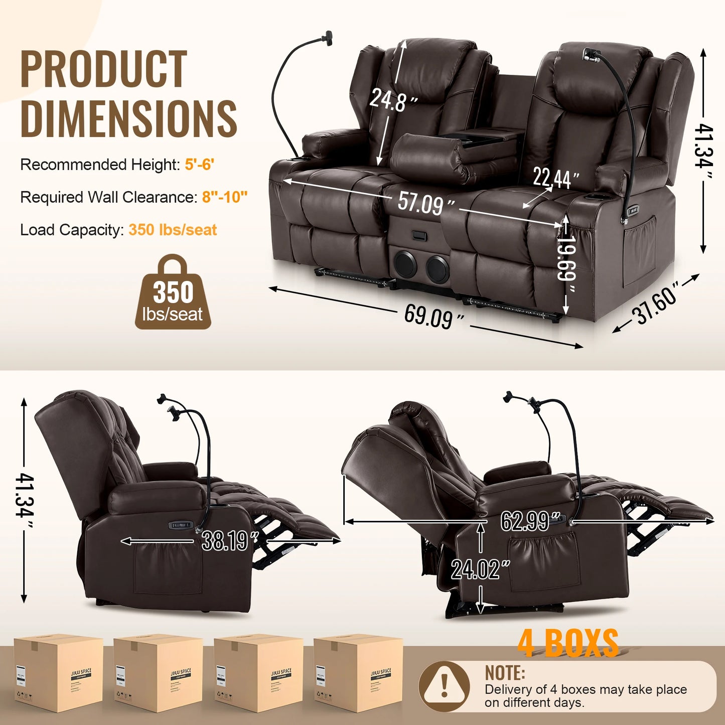 Redlife Electric Recliner Loveseat With Massage And Heat