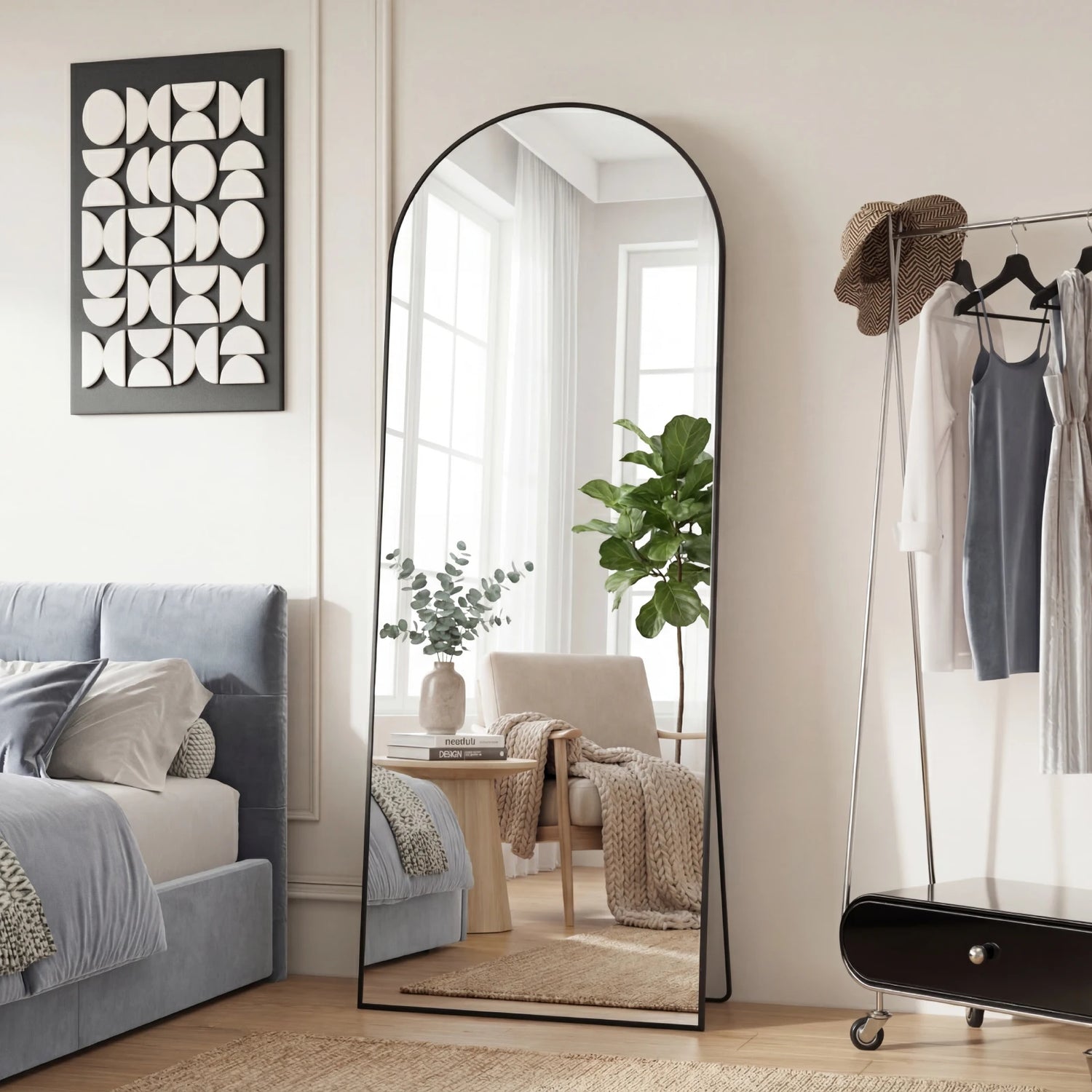 JHK Floor Mirror With Aluminum Frame Wall Mounted Or Stand