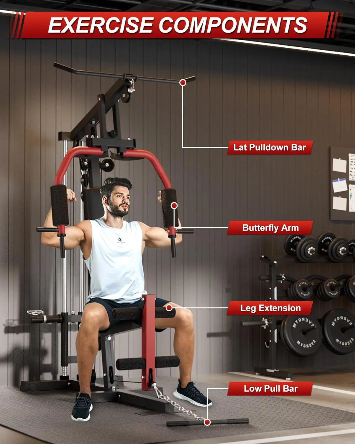 HiMISS Home Gym Machine for Full Body Strength Training Chest Press Lat Pulldown