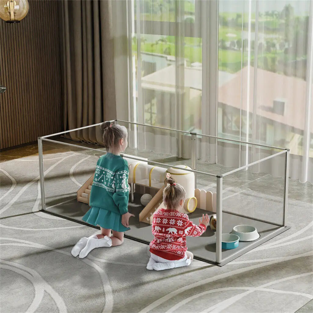 BINGOPAW Clear Acrylic Pet Playpen With Waterproof Floor Pad
