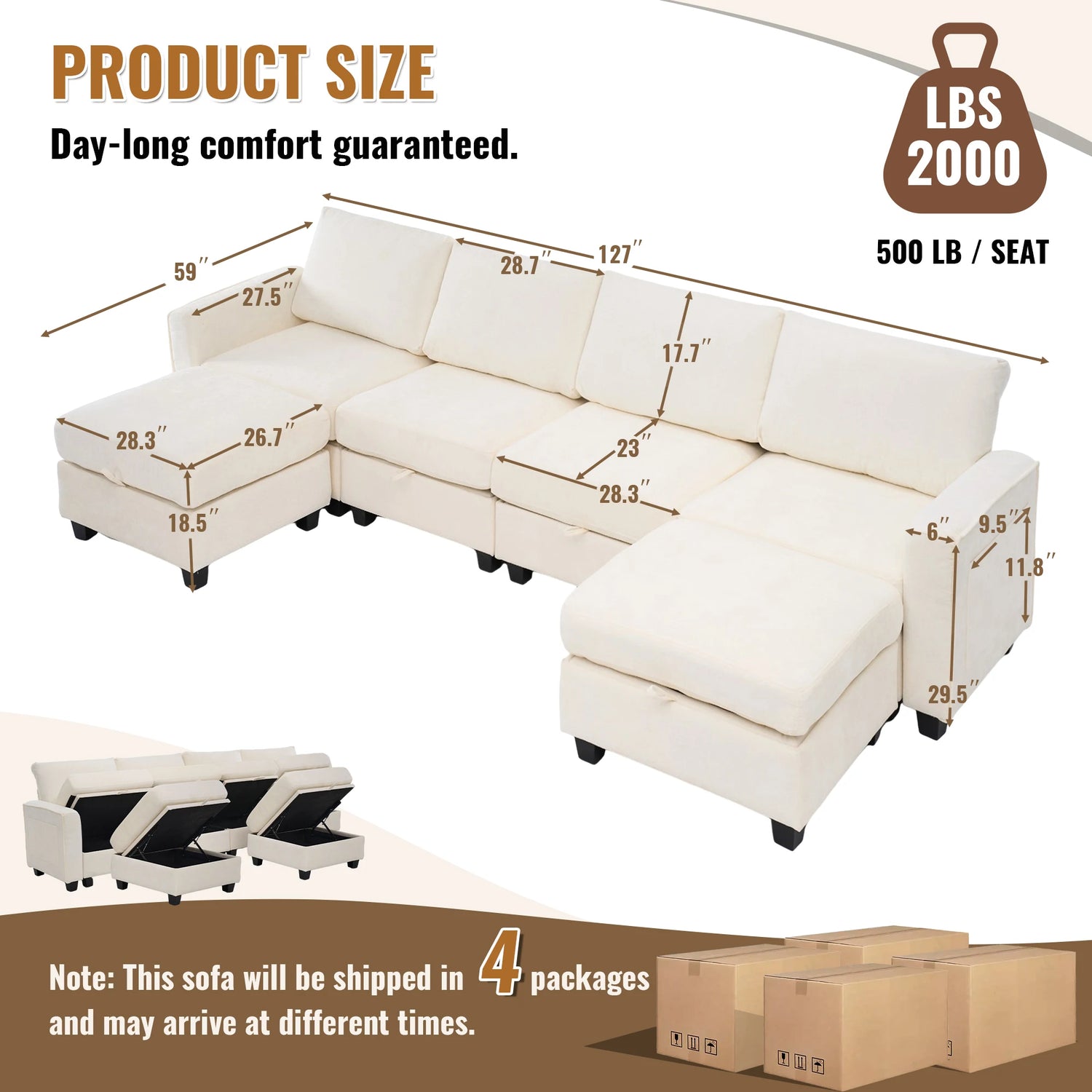 Redlife Modular Sectional Sofa Set With Storage And Two Ottomans
