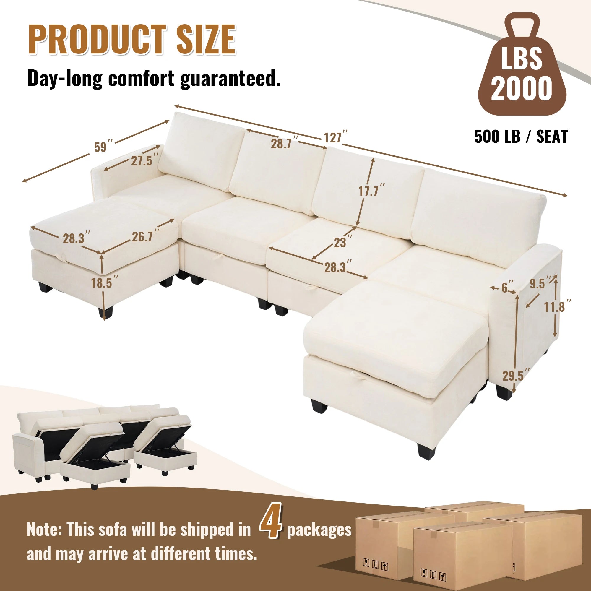 Redlife Modular Sectional Sofa Set With Storage And Two Ottomans