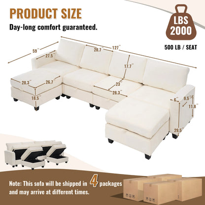 Redlife Modular Sectional Sofa Set With Storage And Two Ottomans