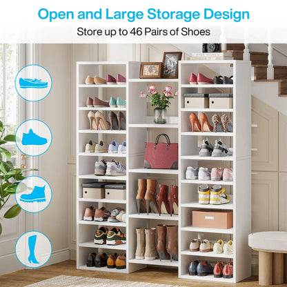 14-Tier Freestanding Shoe Rack Tall Wood Shoe Storage Cabinet