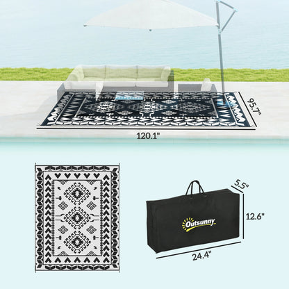 Black And White Rhombus Patchwork Outdoor Rug