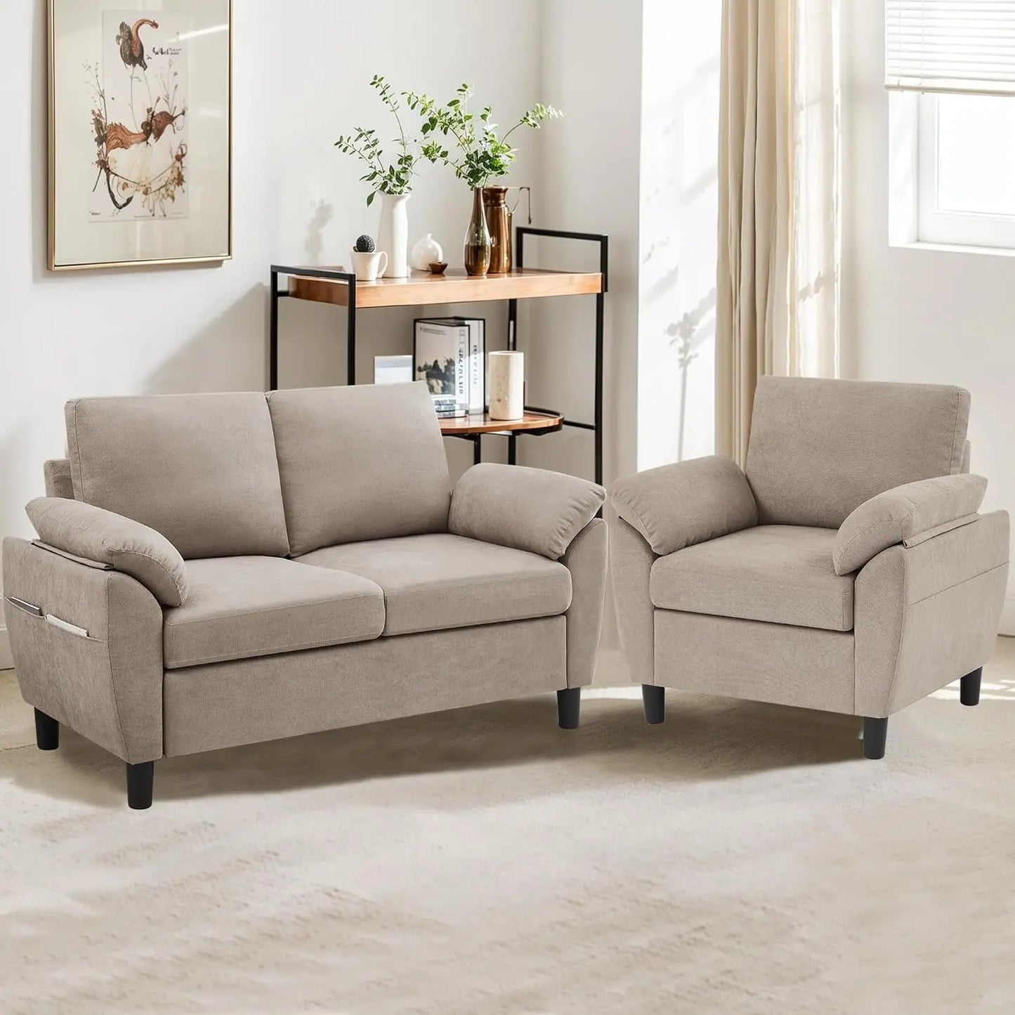Two-Piece Linen Sectional Loveseat and Chair Set
