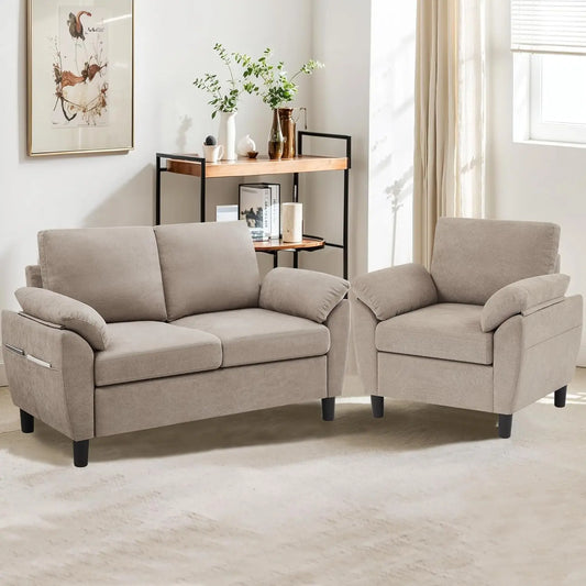 Two-Piece Linen Sectional Loveseat and Chair Set