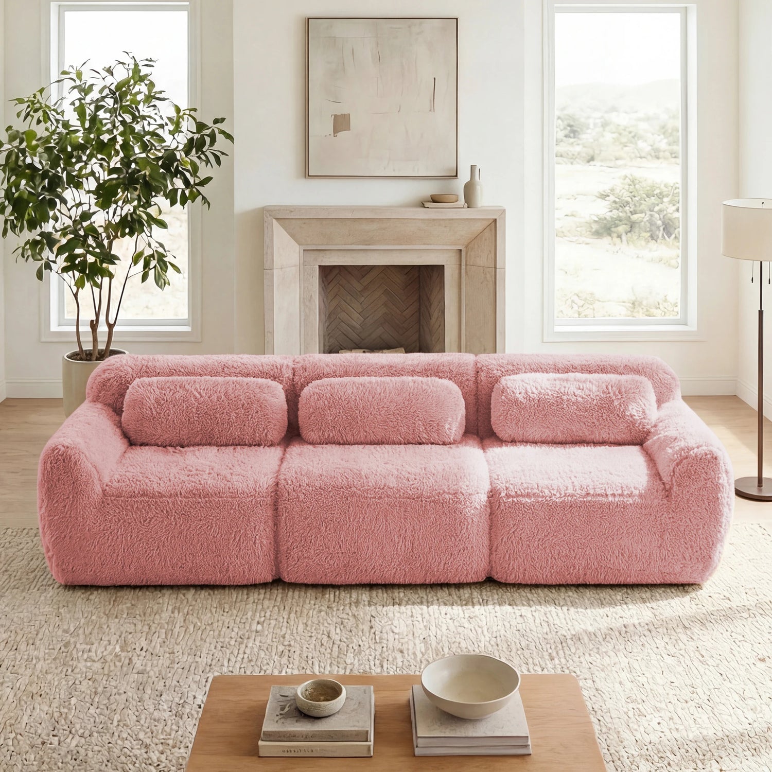 Modern Plush Modular Sectional Sofa With Pillows