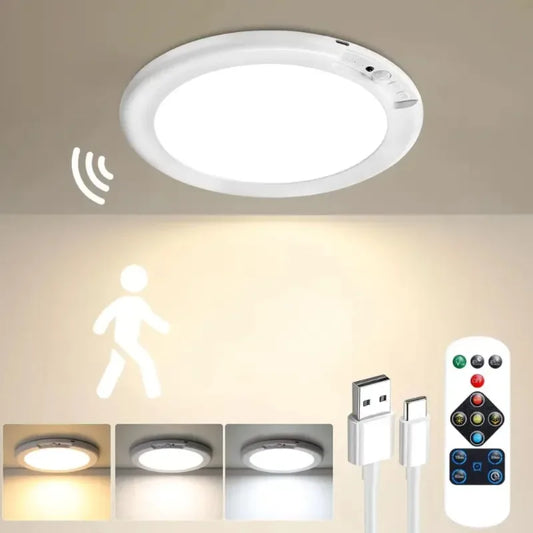 Rechargeable Motion Sensor Ceiling Light With Remote Magnetic Wireless Stairs