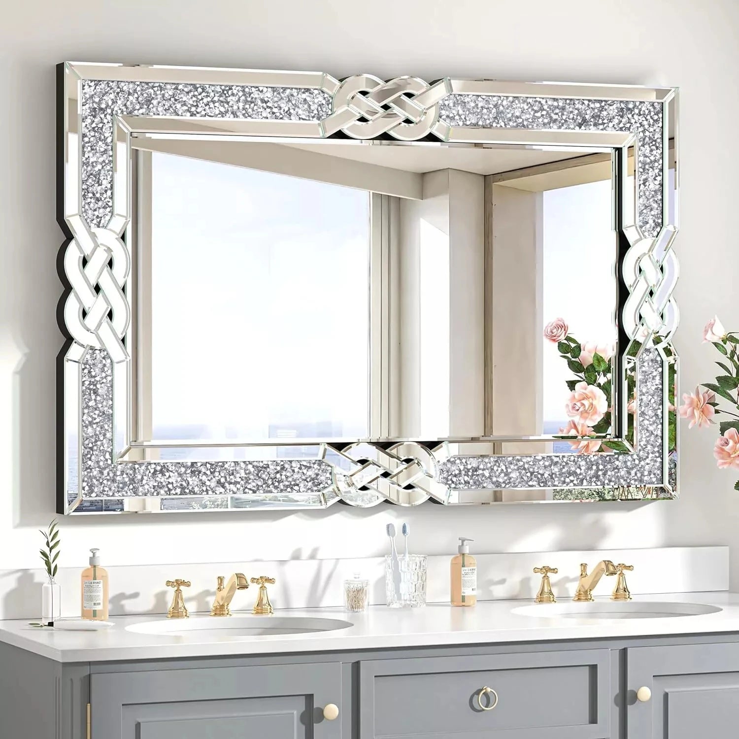 Wisfor Crushed Diamond Rectangular Wall Mirror With Crystal Frame