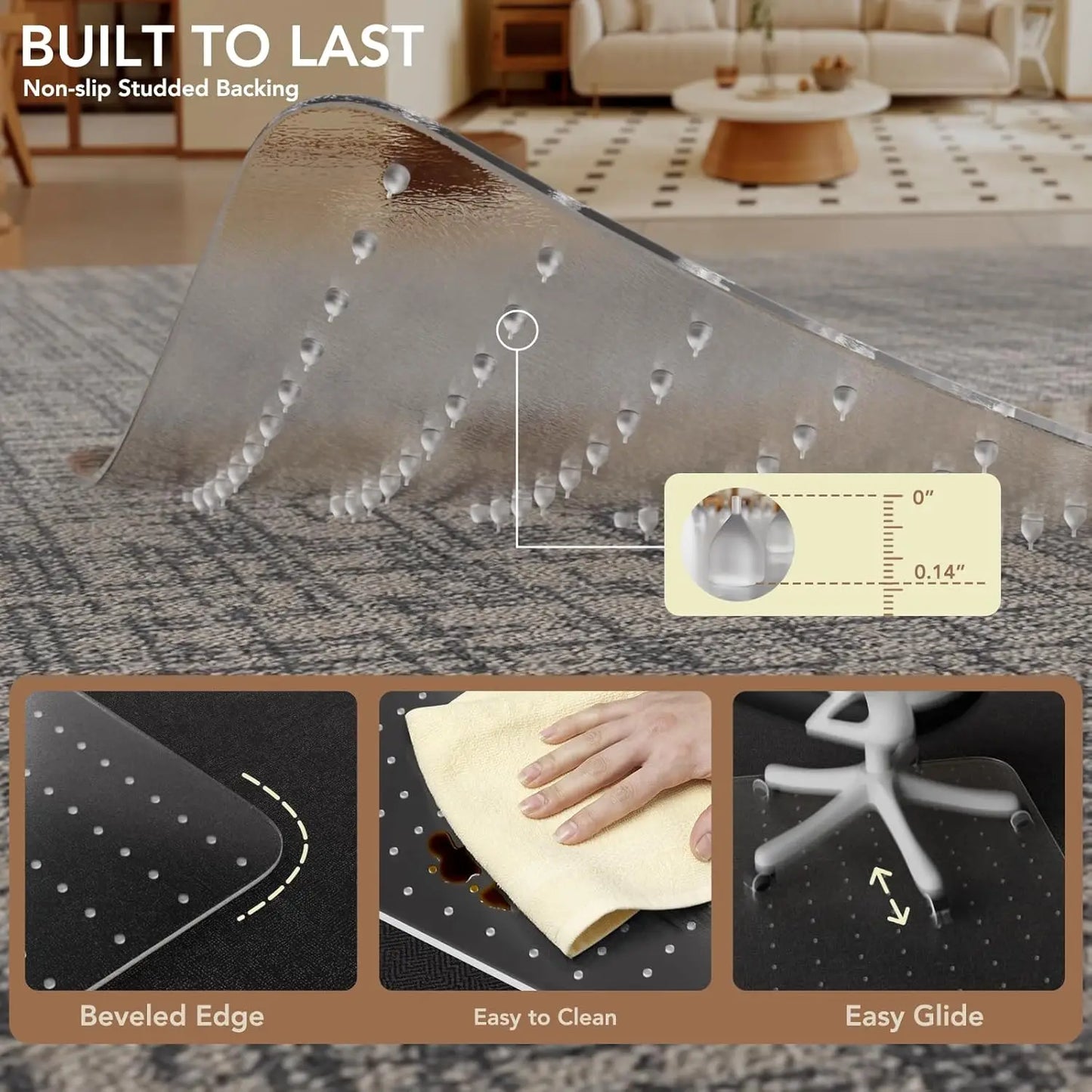 Clear Plastic Office Chair Mat For Low Pile Carpet Lip