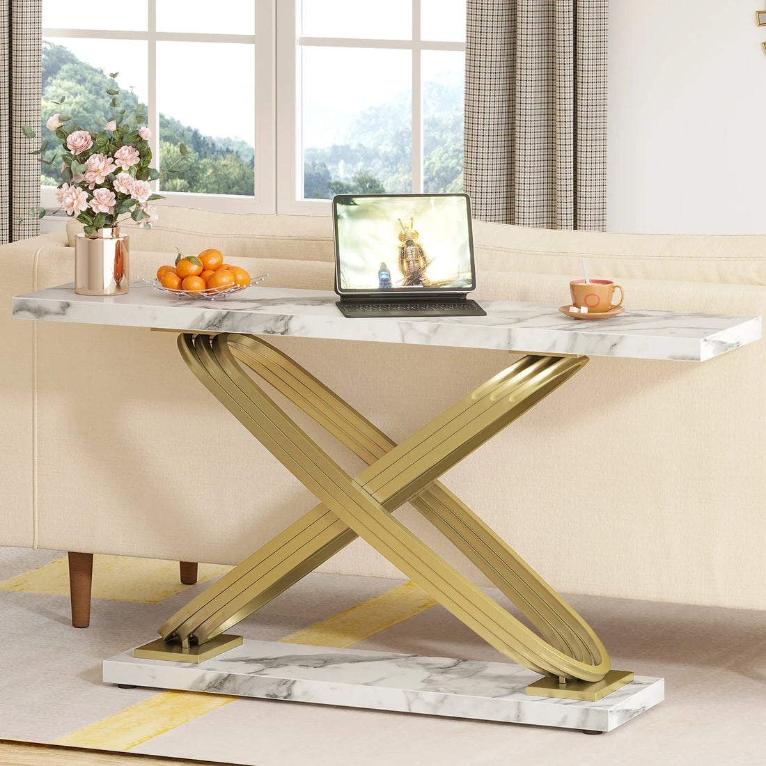 Tribesigns Modern Console Table Faux Marble Finish Entryway Sofa Table