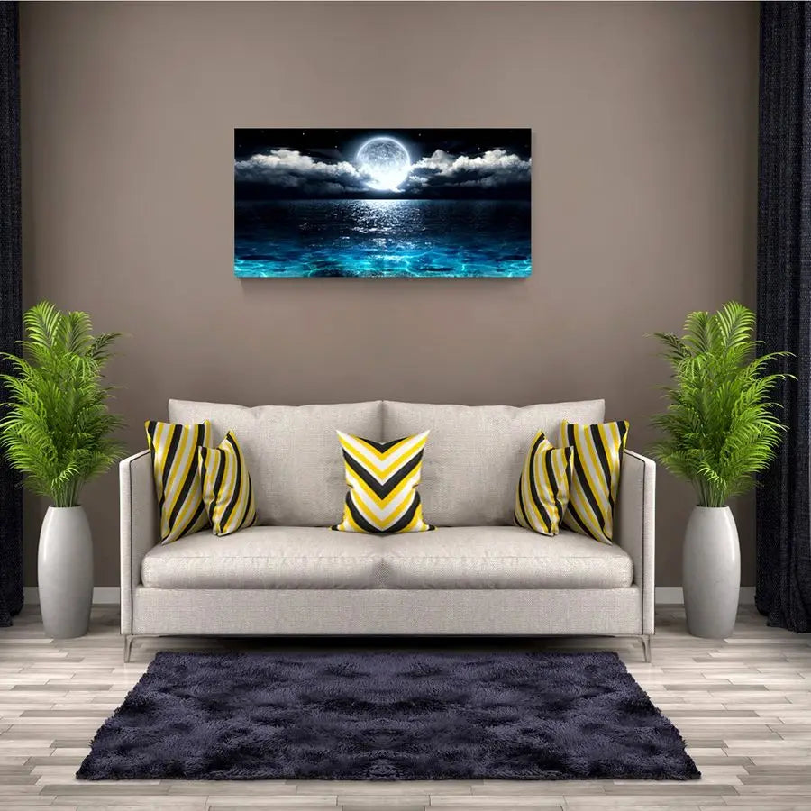 Moon Sea Ocean Landscape Canvas Wall Art Print For Living