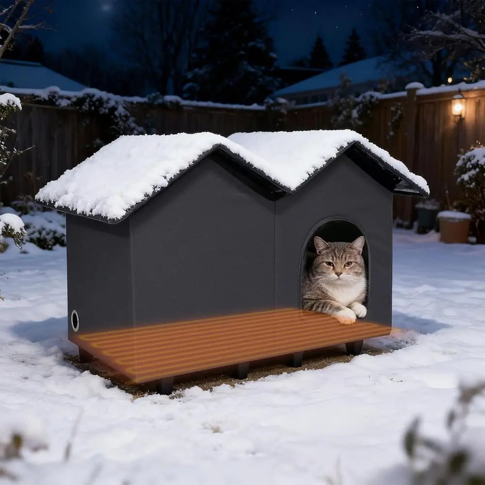 Heated Cat House With Elevated Bed For Indoor Outdoor Use Insulated Waterproof