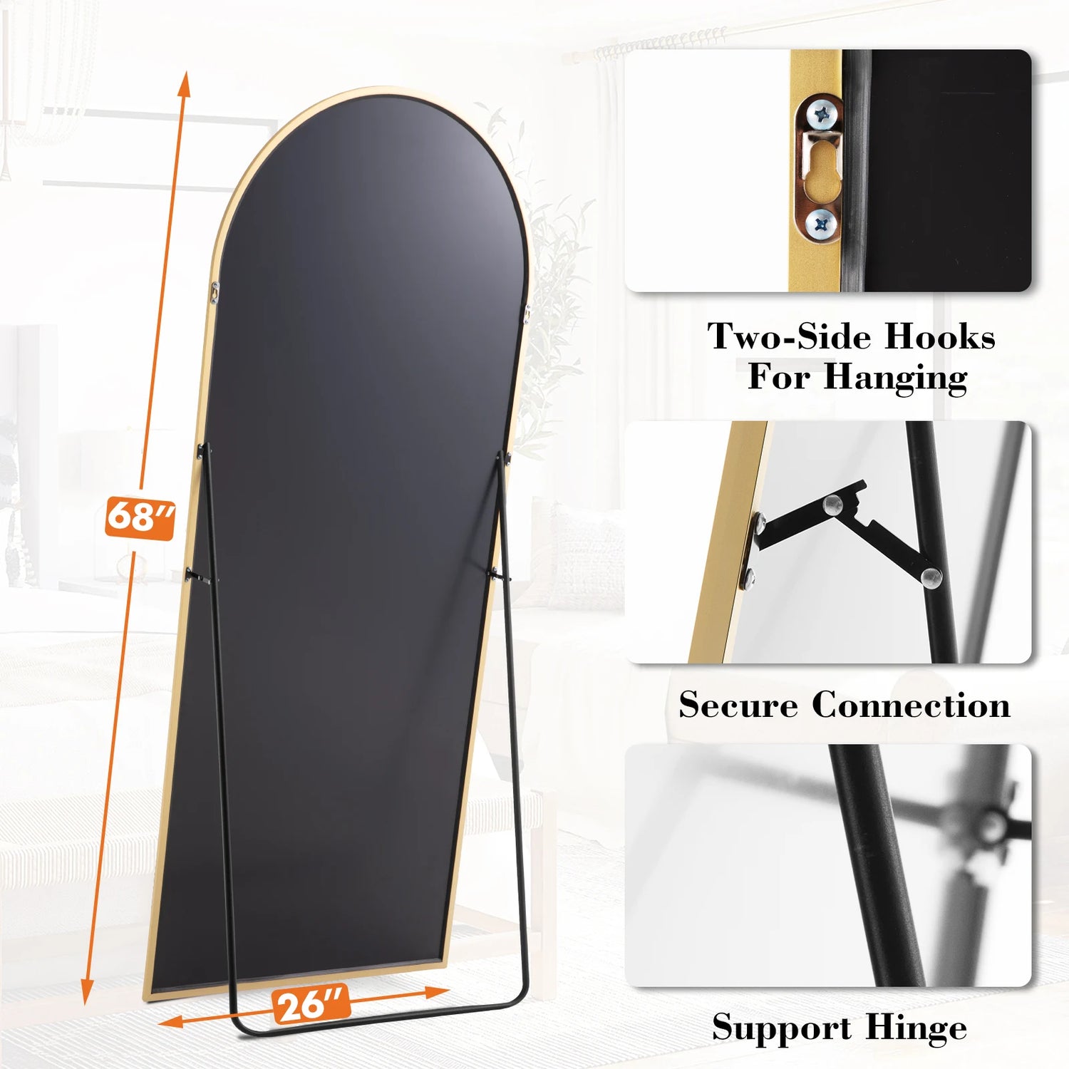 JHK Floor Mirror With Aluminum Frame Wall Mounted Or Stand
