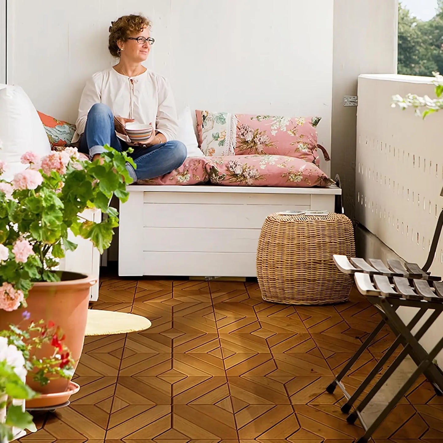 Acacia Wood Interlocking Deck Tiles For Outdoor Use