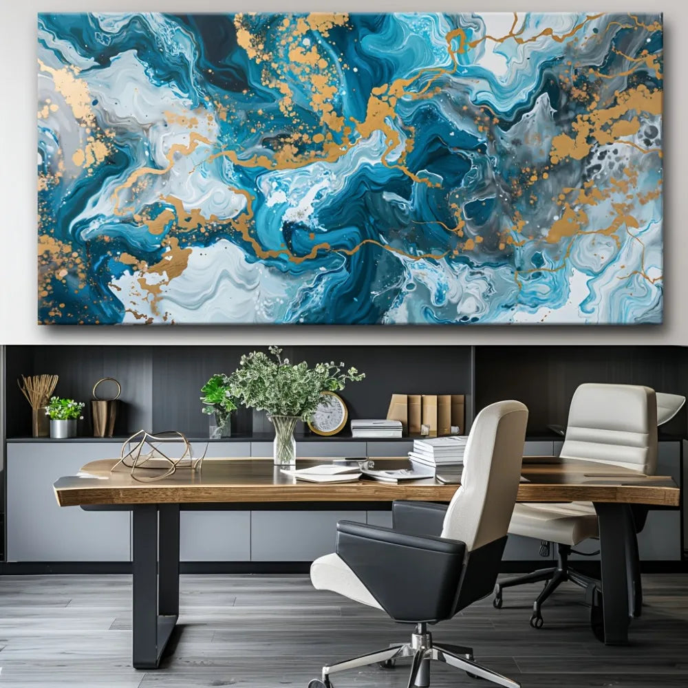 Blue Abstract Canvas Wall Art Print For Living Room Decor