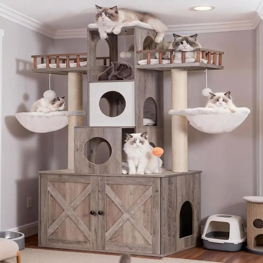 Sturdy Cat Tower With Litter Box Enclosure And Scratching Posts