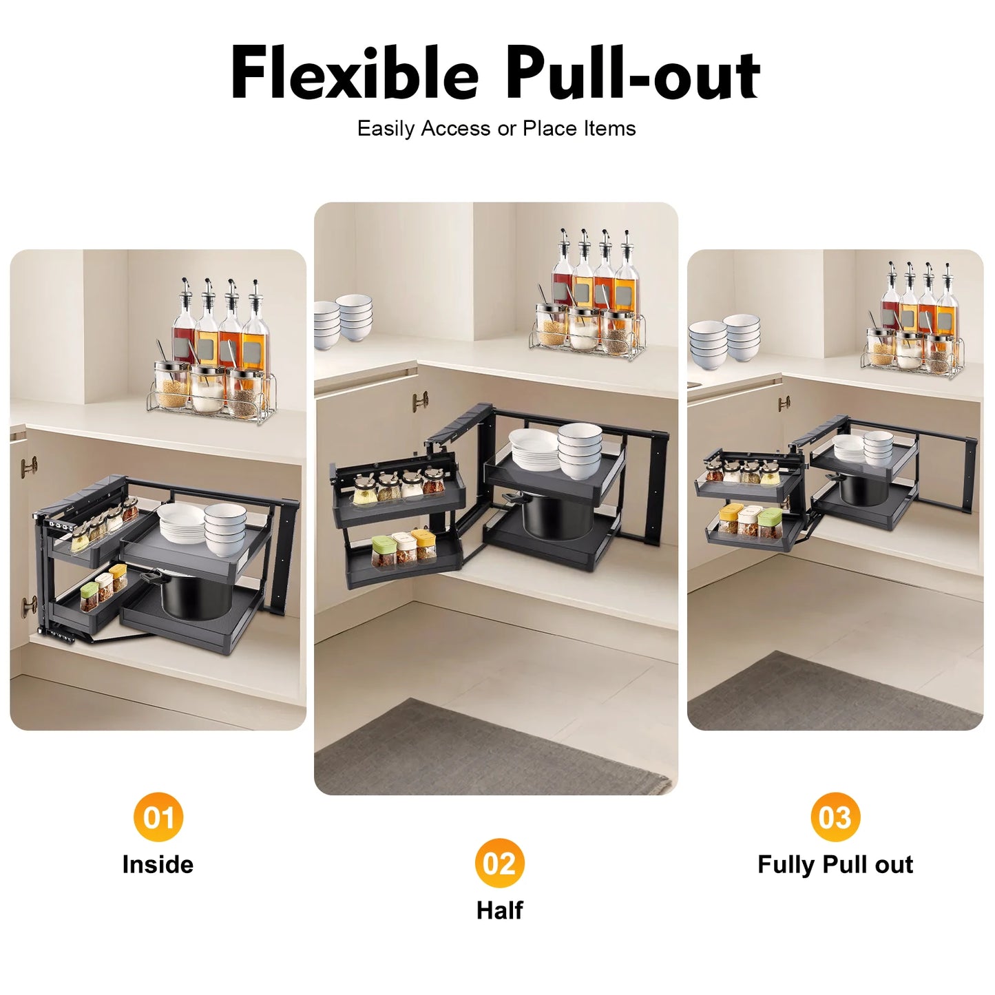 Bymaocar Blind Corner Cabinet Pull Out Organizer With 2 Tiers
