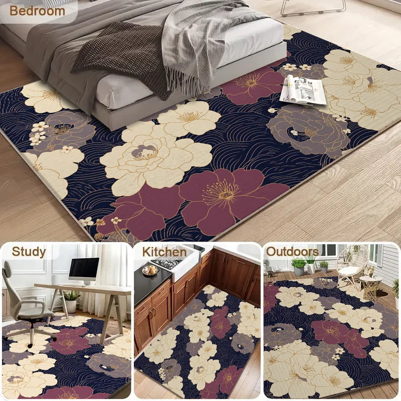 VIKAMA Chinese Style Floral Sofa Area Rug Modern Living Room Mat