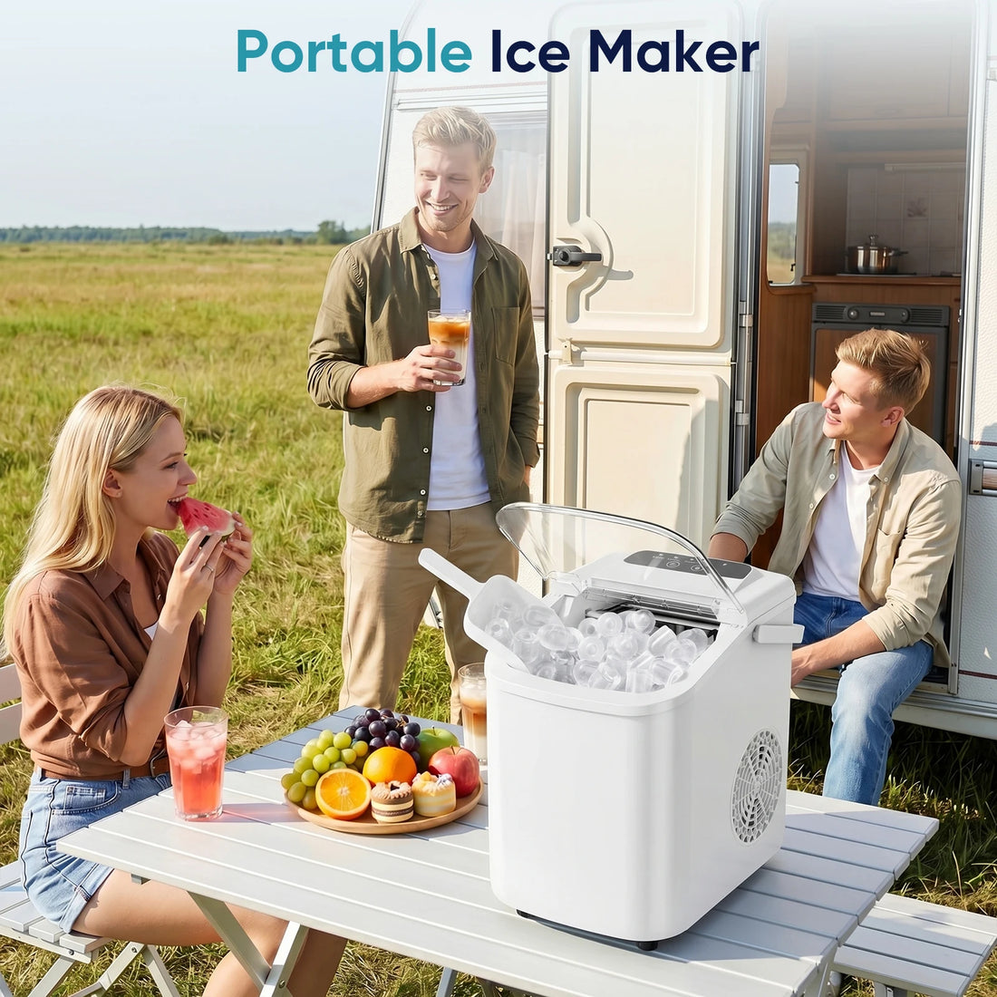 Portable Countertop Ice Maker With Rapid Ice Production And Handle
