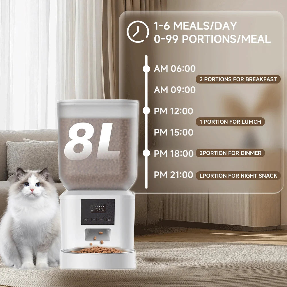 Nityers 8L Automatic Cat Feeder With Key Control Voice Recorder
