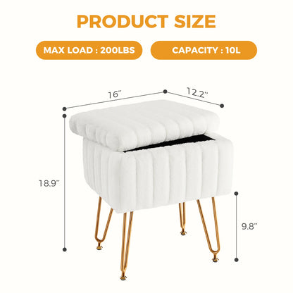 JHK Faux Fur Hidden Storage Ottoman Stools With Metal Legs