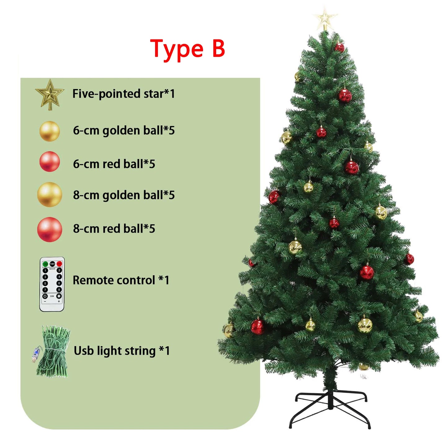 Artificial Hinged Christmas Tree With LED Lights 8 Lighting Modes