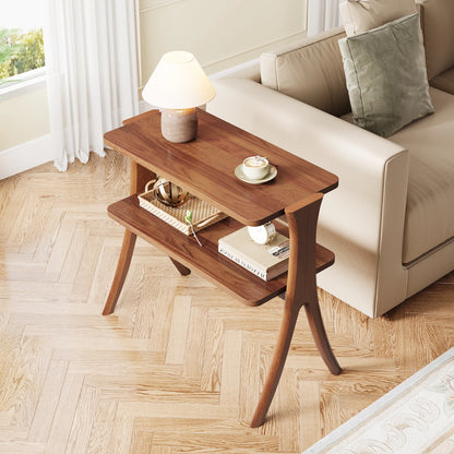Tribesigns Side Table With 2-Tier Storage Solid Wood Legs