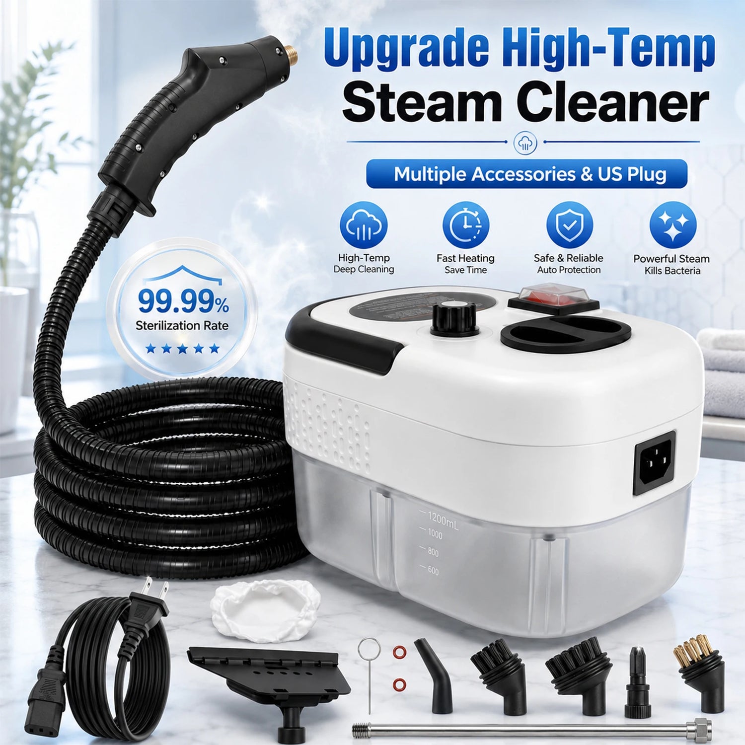 2500W Portable Handheld Steam Cleaner With Multiple Accessories