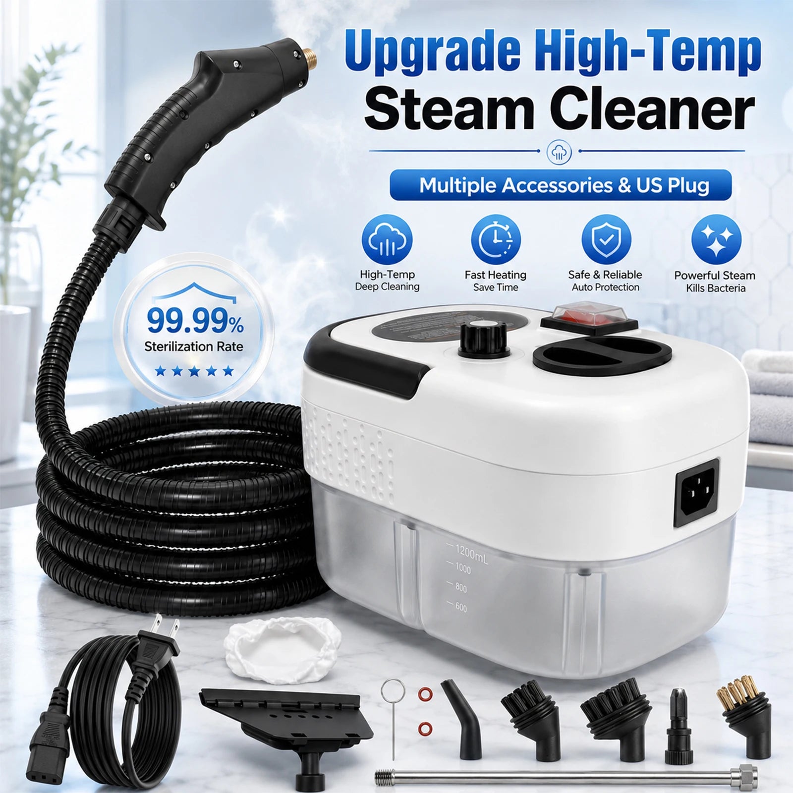 2500W Portable Handheld Steam Cleaner With Multiple Accessories