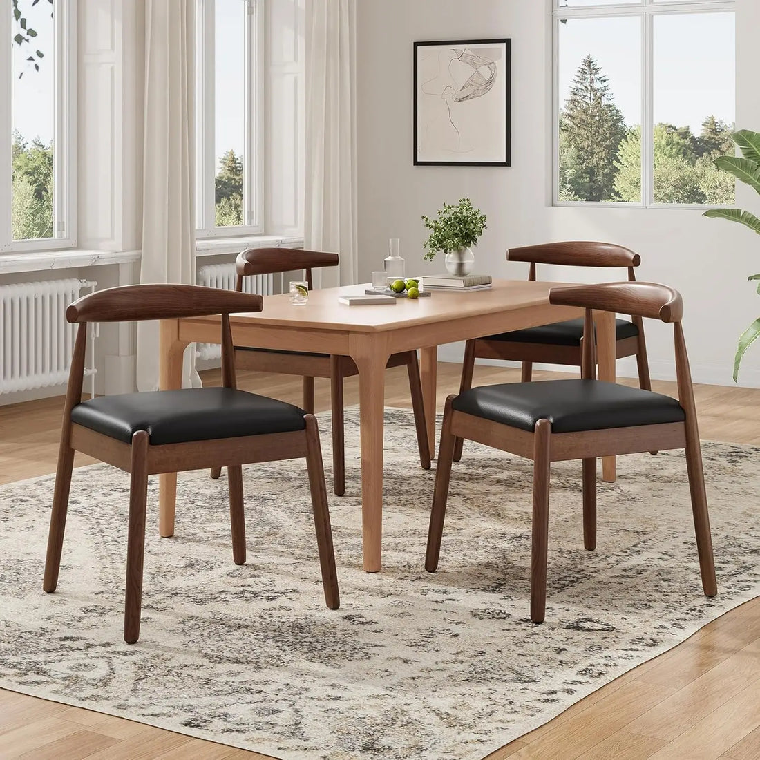 FARINI Dining Chairs Set Mid-Century Modern Solid Wood Legs
