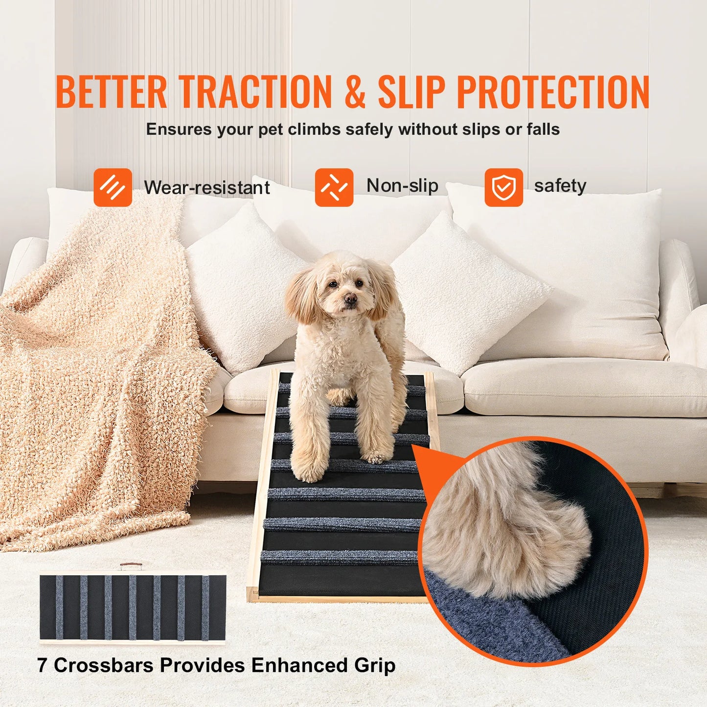 SucceBuy Wooden Anti-Slip Foldable Dog Ramp With Adjustable Height