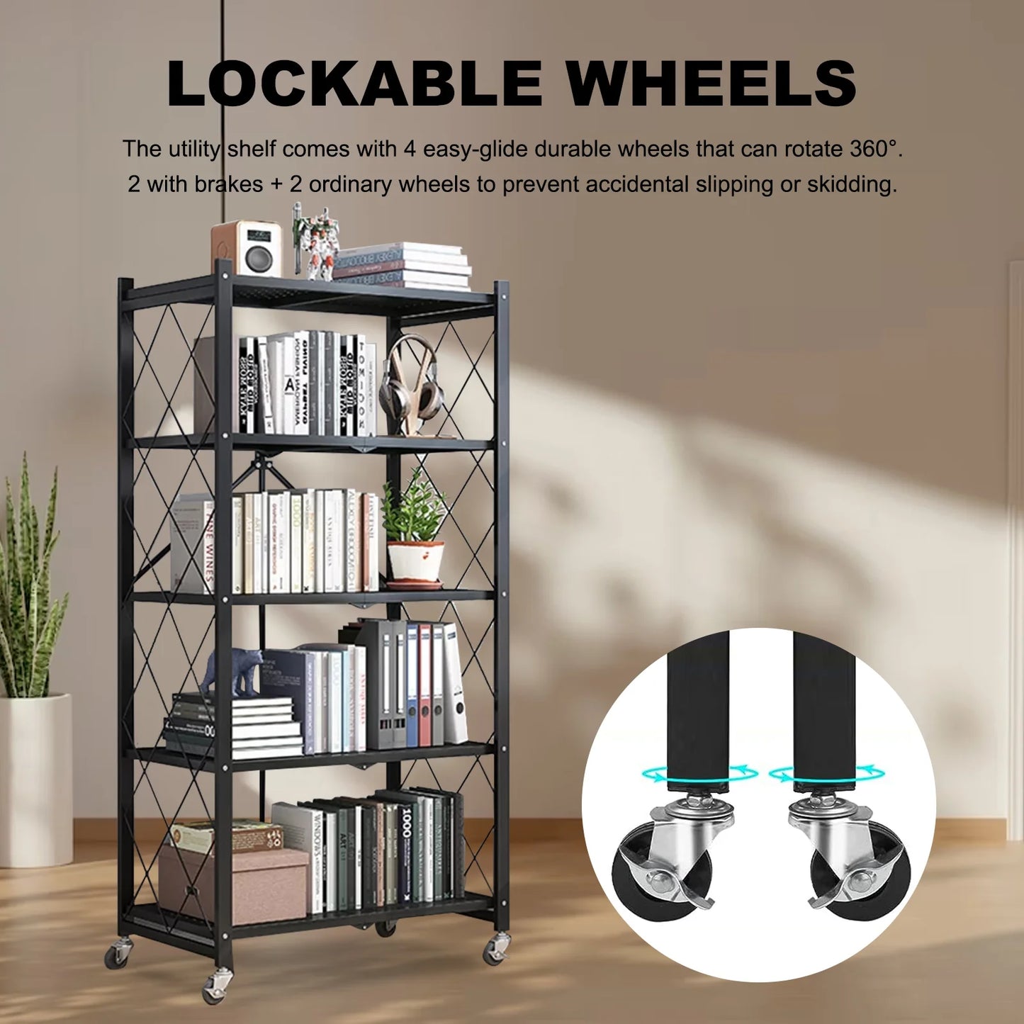 5-Tier Storage Shelving Unit With Wheels Metal Heavy Duty Rack