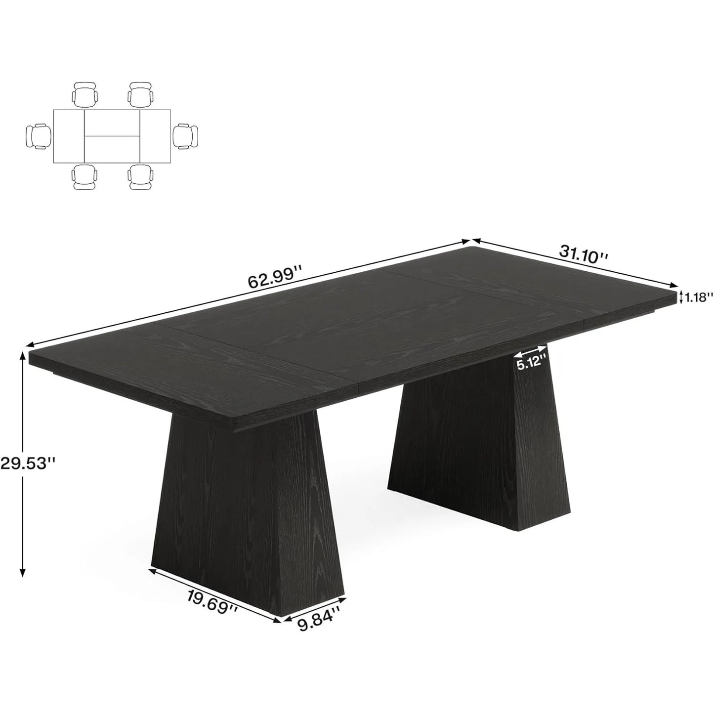 LITTLE TREE Dining Table For Four To Six Tapered Legs