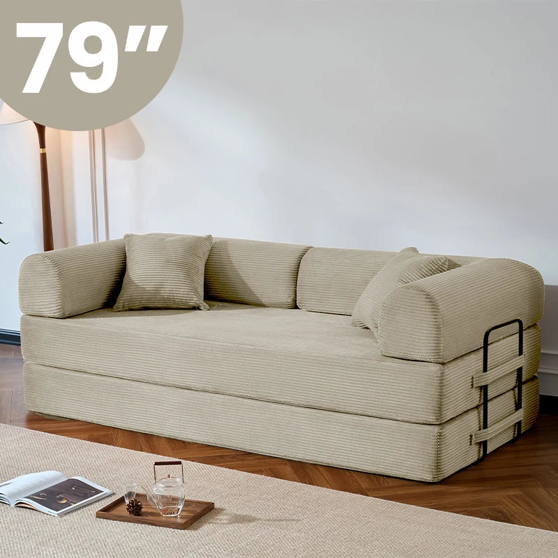Corduroy Convertible Sofa Bed With Removable Cover For Living Room