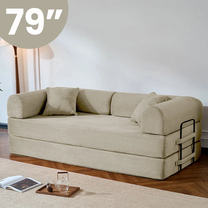Corduroy Convertible Sofa Bed With Removable Cover For Living Room