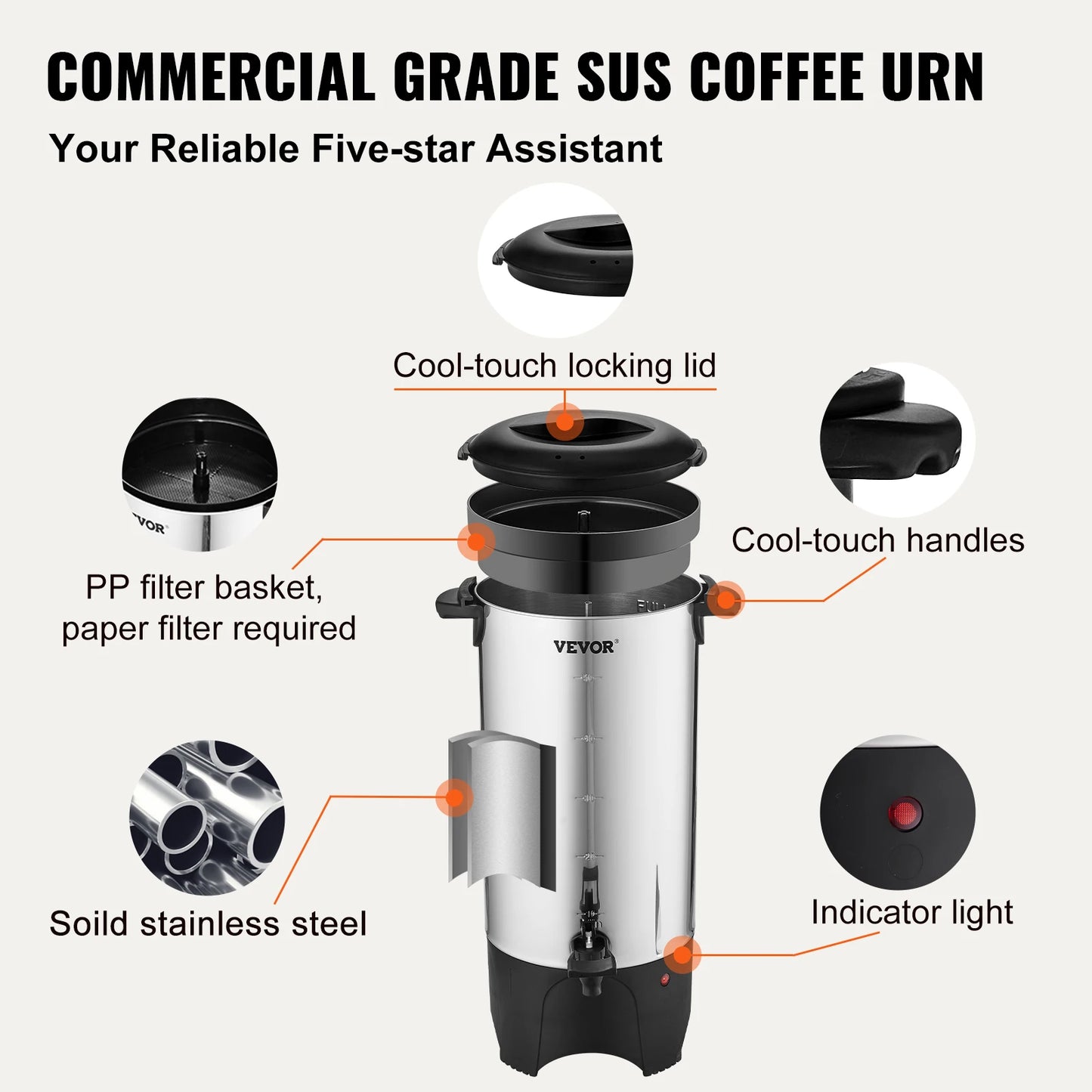 SucceBuy 1000W Commercial Coffee Urn Stainless Steel