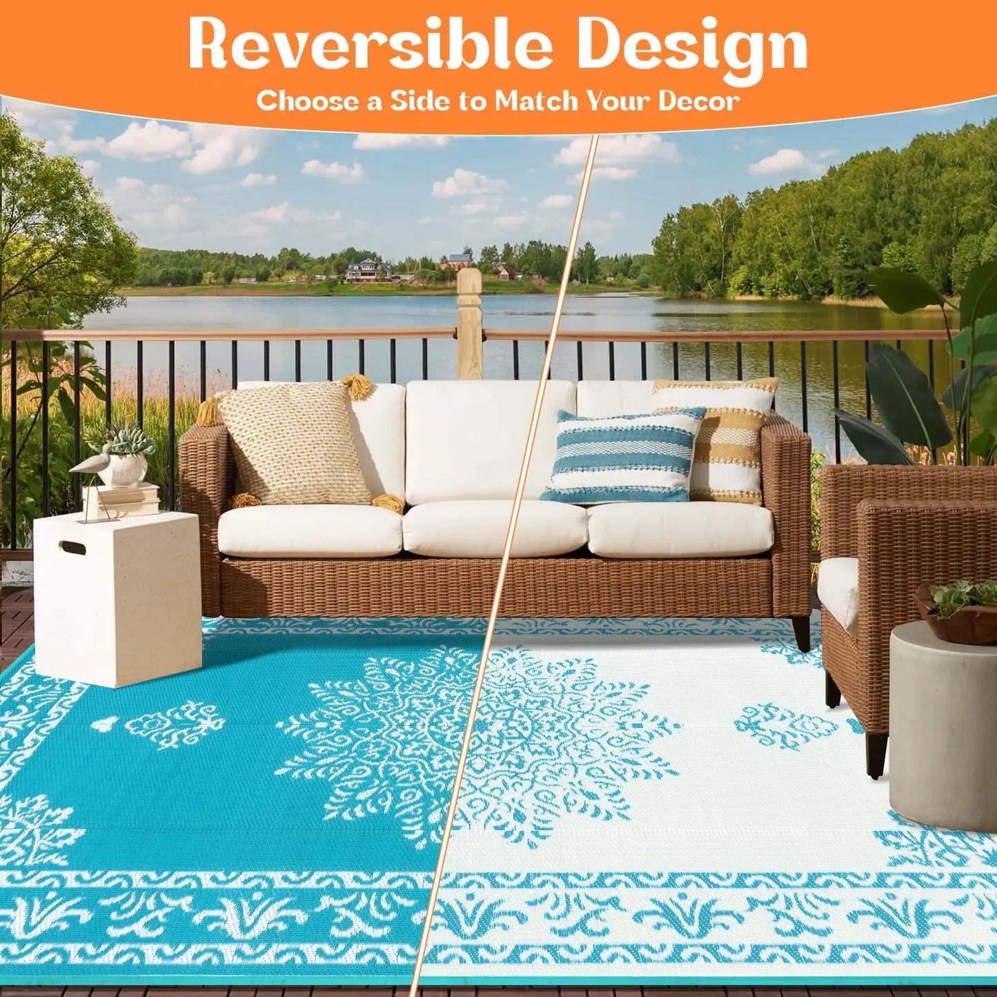 Waterproof Reversible Outdoor Rug Deck And Patio With UV Resistance