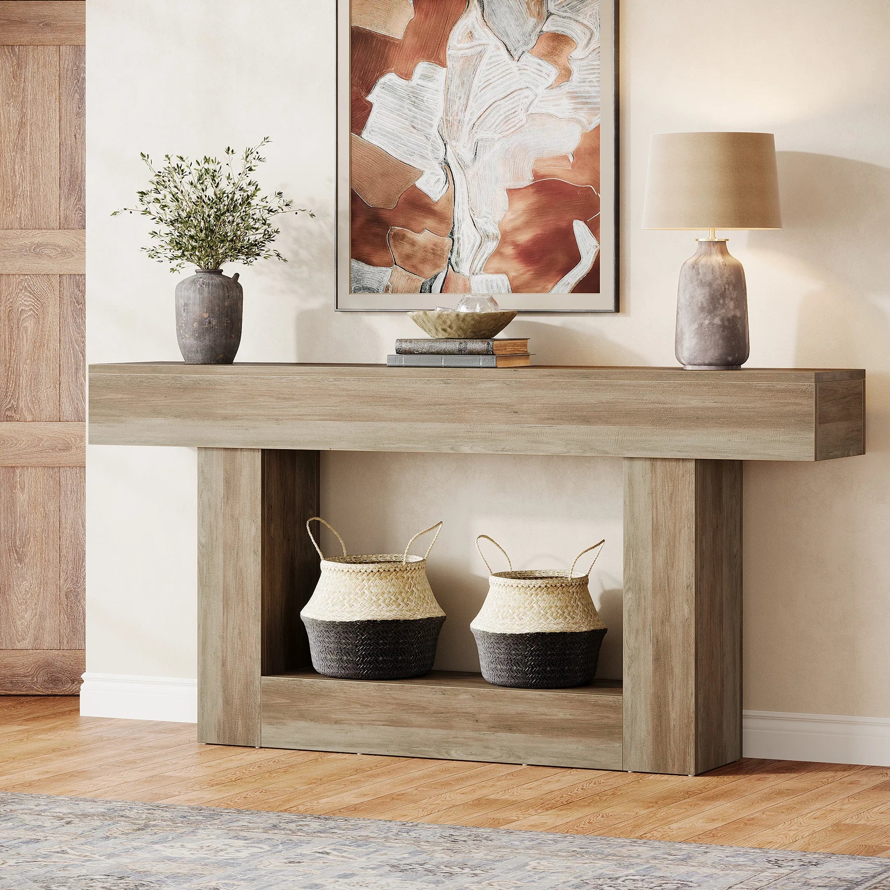Tribesigns Farmhouse Console Table 2-Tier Entryway With U-Shaped Base