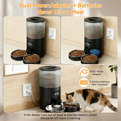 Automatic Cat Feeder With Two Stainless Bowls Timed Dispenser