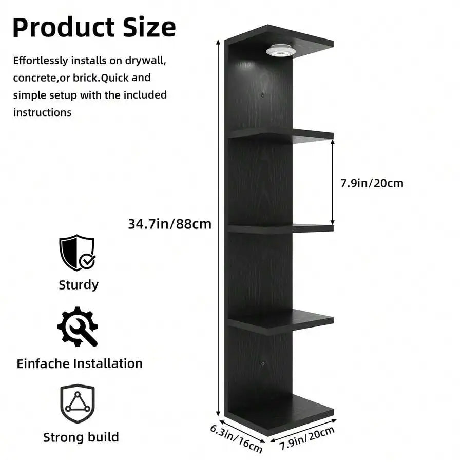 Wooden Five Tier Wall Mounted Floating Shelf For Home Storage