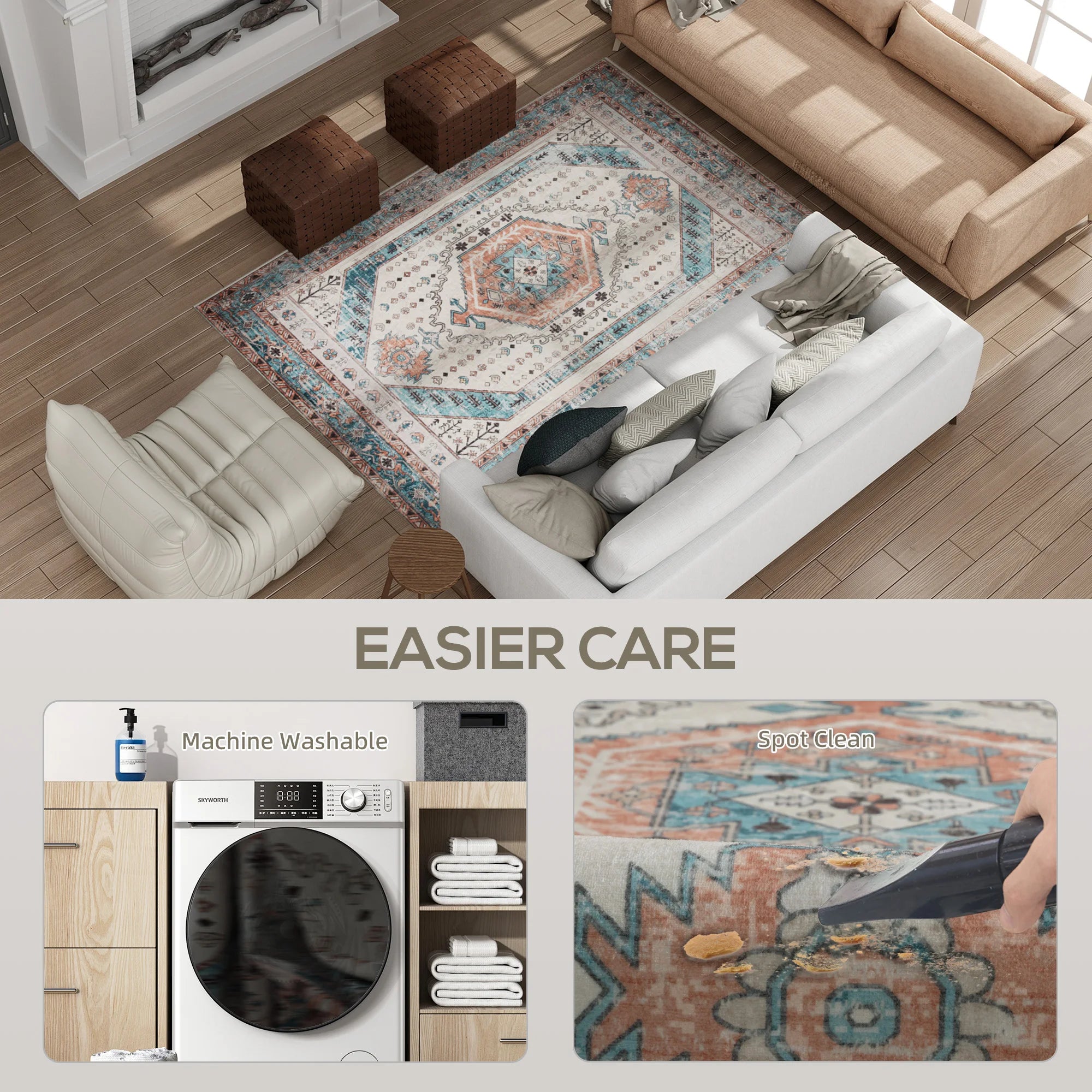 Soft Machine Washable Area Rug With Vintage Medallion Design