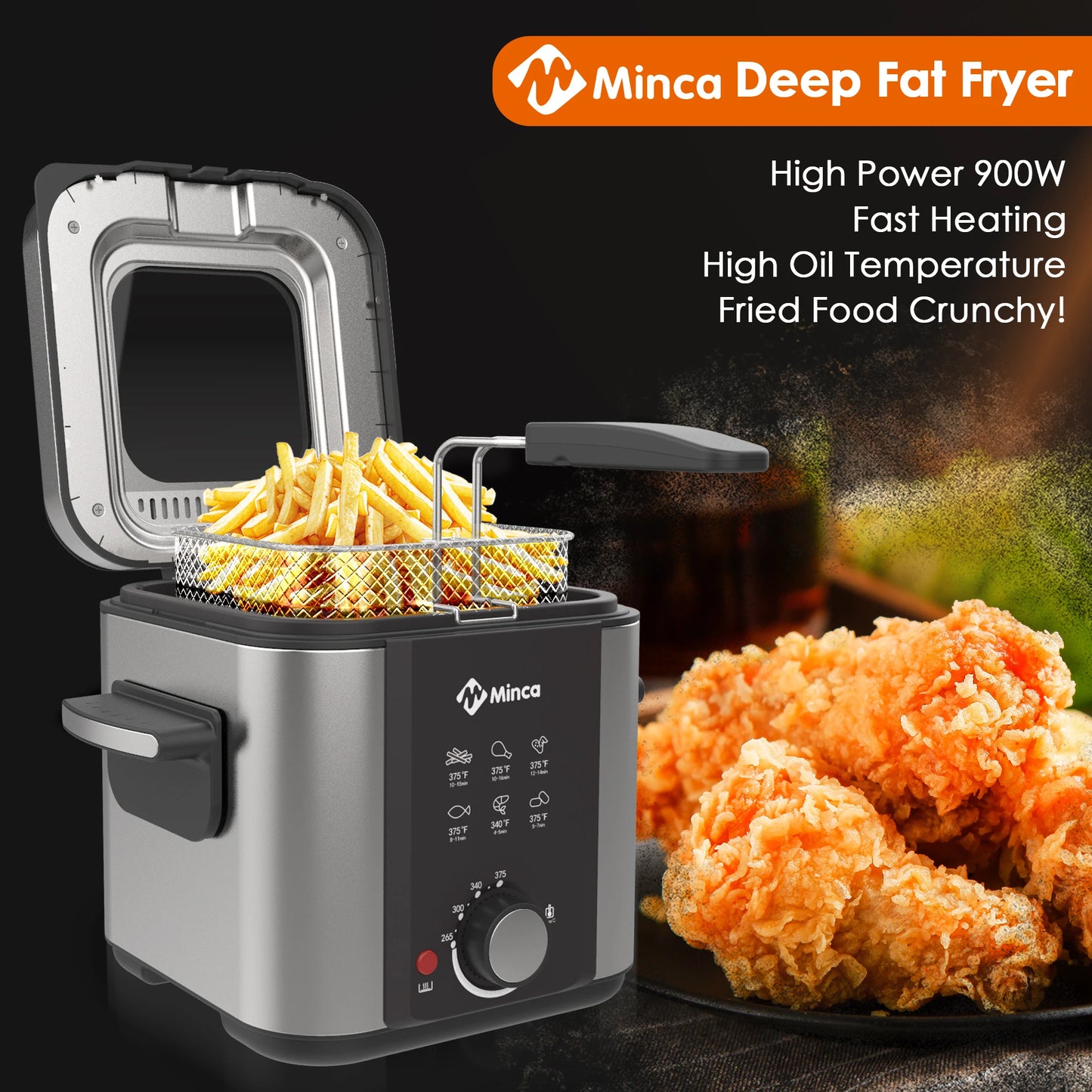 Minca Electric Deep Fryer With Viewing Window And Removable Basket
