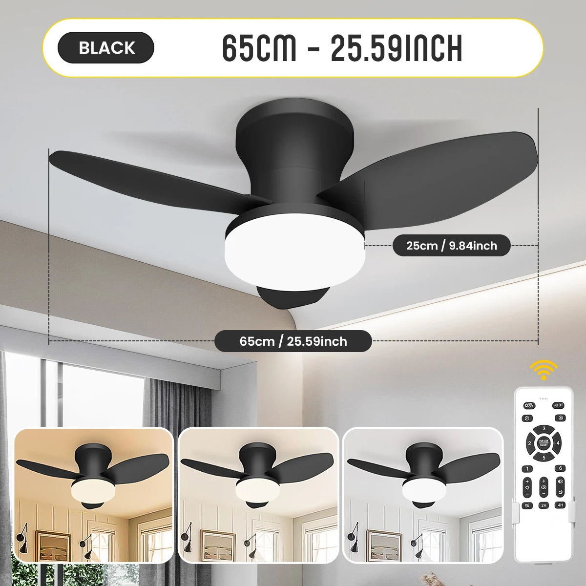 Mexllex Three Leaf Ceiling Fan With Remote LED Light