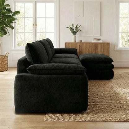 Chenille L Shaped Sectional Featuring Deep Seat And Chaise Lounge